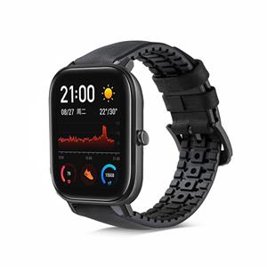 Strap-it Xiaomi Amazfit GTS siliconen / leren bandje  (zwart)