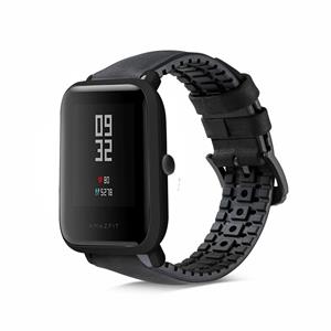 Strap-it Xiaomi Amazfit Bip siliconen / leren bandje  (zwart)