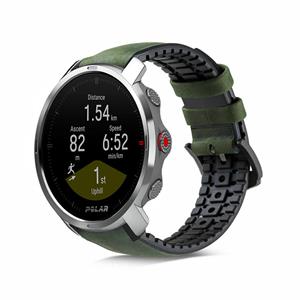Strap-it Polar Grit X siliconen / leren bandje (zwart/groen)