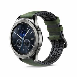 Strap-it Samsung Gear S3 siliconen / leren bandje (zwart/groen)