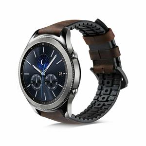 Strap-it Samsung Gear S3 siliconen / leren bandje (zwart/bruin)