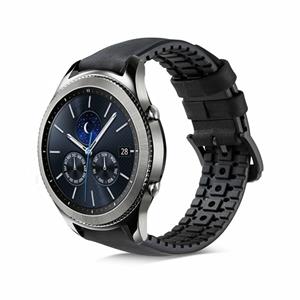 Strap-it Samsung Gear S3 siliconen / leren bandje (zwart)