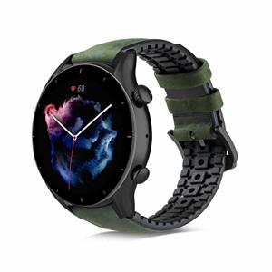 Strap-it Amazfit GTR 3 (Pro) siliconen / leren bandje (zwart/groen)