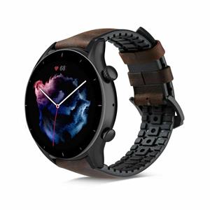 Strap-it Amazfit GTR 3 (Pro) siliconen / leren bandje (zwart/bruin)