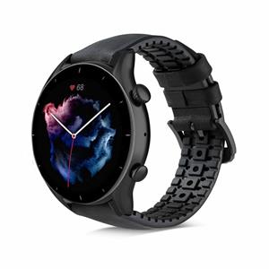 Strap-it Amazfit GTR 3 (Pro) siliconen / leren bandje (zwart)