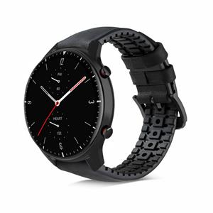 Strap-it Amazfit GTR 2 siliconen / leren bandje (zwart)