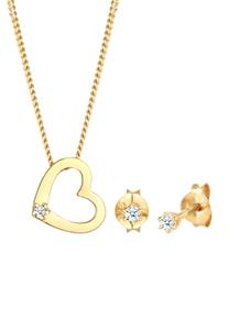 Elli DIAMONDS Dames Set Ketting en Oorknopje Hart met Diamant (0,075 kt.) in 925 Sterling Zilver