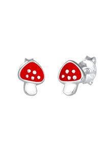 Elli Kids oorbellen rode paddestoel geluksbrenger met email in 925 Sterling Zilver