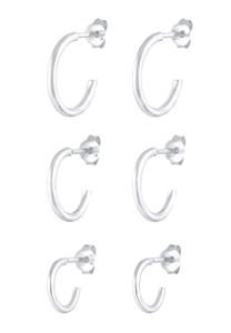 Elli Dames Creolen Steker Set van 3 Basic Trend in 925 Sterling Zilver Verguld