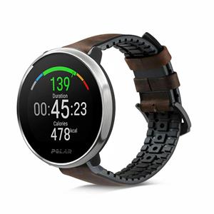 Strap-it Polar Ignite siliconen / leren bandje (zwart-bruin)