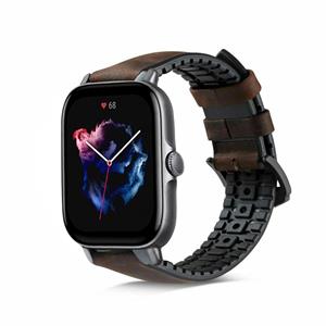 Strap-it Amazfit GTS 3 siliconen / leren bandje (zwart-bruin)