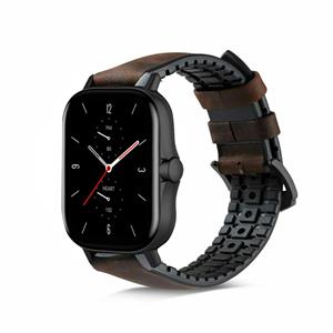 Strap-it Amazfit GTS 2 siliconen / leren bandje (zwart-bruin)