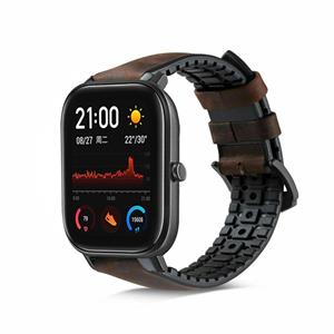 Strap-it Xiaomi Amazfit GTS siliconen / leren bandje (zwart-bruin)