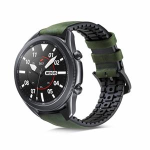 Strap-it Samsung Galaxy Watch 3 45mm siliconen / leren bandje (groen)