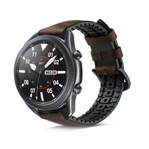 Strap-it Samsung Galaxy Watch 3 45mm siliconen / leren bandje (bruin)