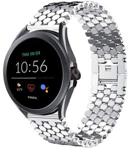 Strap-it Fossil Gen 5e 44mm stalen vis band (zilver)