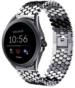Strap-it Fossil Gen 5e 44mm stalen vis band (zwart)