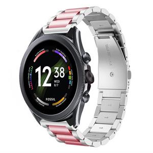 Strap-it Fossil Gen 6 44mm stalen band (zilver/roze)