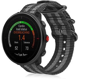 Strap-it Polar Vantage M nylon gesp band (zwart/grijs)