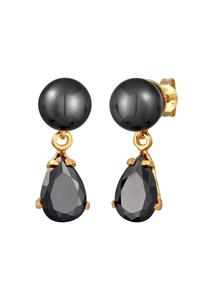 Elli Dames Oorsteker met synthetische parel en cubic zirconia kristallen in 925 sterling zilver verguld