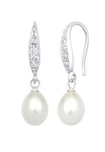 Elli Dames Drop Look Klassiek met Zoetwaterculturenparel met Kristallen in 925 Sterling Zilver