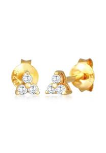 Elli Dames Stud Oorbellen Drie-eenheid met Zirkonia Kristallen in 925 Sterling Zilver Gold Plated