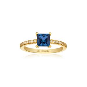 Sif Jakobs Ring 925 Silber Ellera Quadrato  18k Gelbgold plattiert  mit blauen Zirkonia, 56 / 17,8