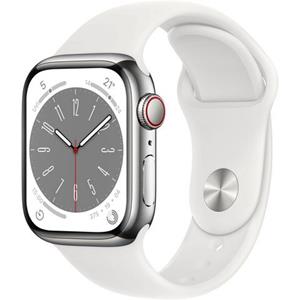 Apple Watch Series 8 (41mm) GPS+4G Edelstahl mit Sportarmband silber/weiß
