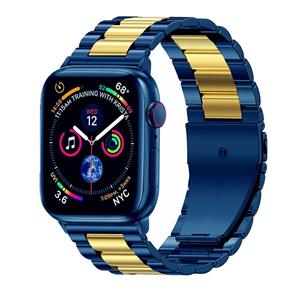 Strap-it Apple Watch stalen band (blauw/goud)