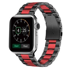 Strap-it Apple Watch stalen band (zwart/rood)