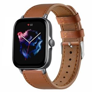 Strap-it Amazfit GTS 3 leren bandje (strak bruin)