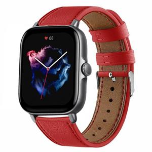 Strap-it Amazfit GTS 3 leren bandje (rood)