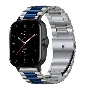 Strap-it Amazfit GTS 2 stalen band (zilver/blauw)