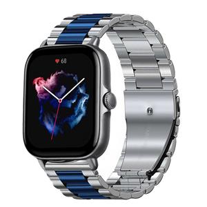 Strap-it Amazfit GTS 3 stalen band (zilver/blauw)