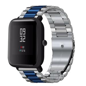 Strap-it Xiaomi Amazfit Bip stalen band (zilver/blauw)