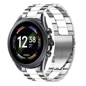 Strap-it Fossil Gen 6 44mm stalen band (zilver/wit)