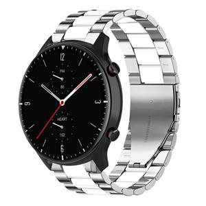 Strap-it Amazfit GTR 2 stalen band (zilver/wit)