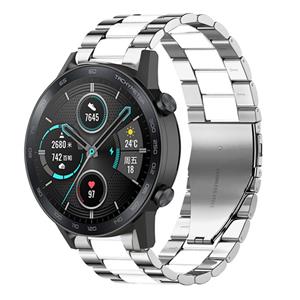 Strap-it Honor Magic Watch 2 stalen band (zilver/wit)