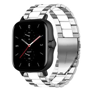 Strap-it Amazfit GTS 2 stalen band (zilver/wit)