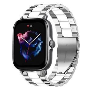 Strap-it Amazfit GTS 3 stalen band (zilver/wit)