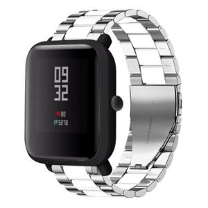 Strap-it Xiaomi Amazfit Bip stalen band (zilver/wit)