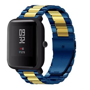 Strap-it Xiaomi Amazfit Bip stalen band (blauw/goud)