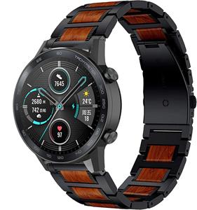 Strap-it Honor Magic Watch 2 46mm houten/stalen band (zwart)