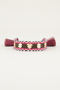 Donkerbruin&roze bohemian armband met bedeltjes