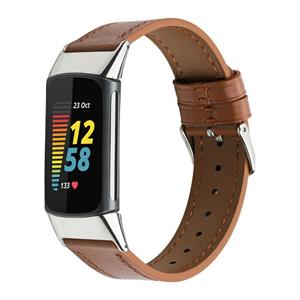 Strap-it Fitbit Charge 5 leren bandje (bruin)