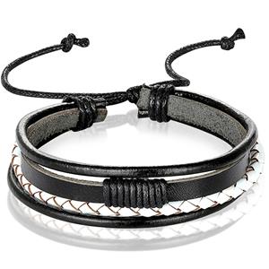 LGT JWLS Heren armband Leer Zwart Wit Verstelbaar Touw Multi armband