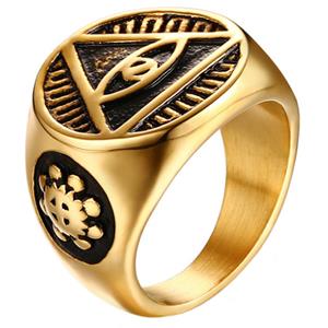 Mendes Edelstaal zegelring voor mannen Eye Of Providence Gold-21mm