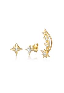 Elli Dames oorsteker ster met kristallen in 925 sterling zilver verguld