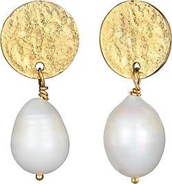 Elli PREMIUM, Ohrringe Plättchen Organic Süßwasserperle Barock 925 Silber in gold, Schmuck für Damen