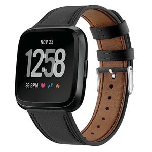 Strap-it Fitbit Versa leren bandje (zwart)